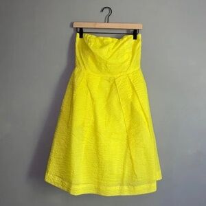 J CREW Neon Yellow Stapless Cotton Dress Pleats Pockets Possibly Medium 8/10